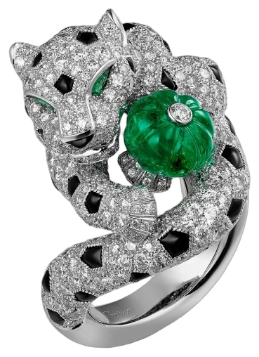 Cartier Panthère de Cartier ring, melon-cut emerald, paved collection example