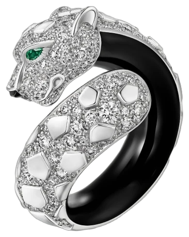 Cartier Panthère de Cartier ring, black lacquer, paved collection example