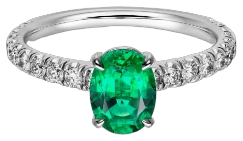 Cartier 1895 solitaire, oval-cut emerald, paved collection example