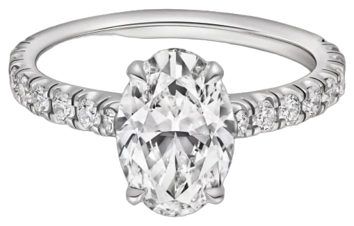 Cartier 1895 solitaire, oval-cut diamond, paved collection example