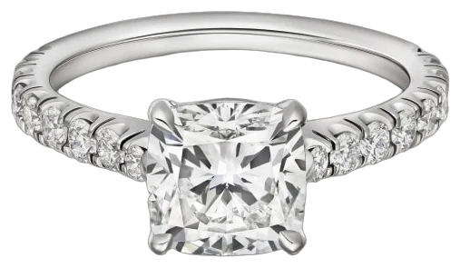 Cartier 1895 solitaire, cushion-cut diamond, paved collection example
