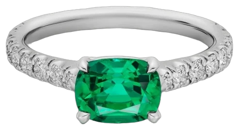 Cartier 1895 solitaire, cushion-cut emerald, paved collection example